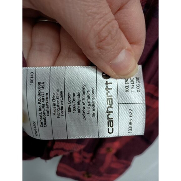 Carhartt Womens Plaid Cotton Shirt XXL Red Long Sleeve Button Up Streetwear - Picture 6 of 10